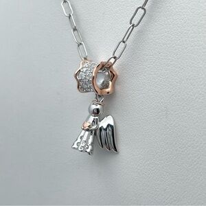 Beautiful GNOCE 925 Sterling Silver Angel Pendant with 24” Italian Chain